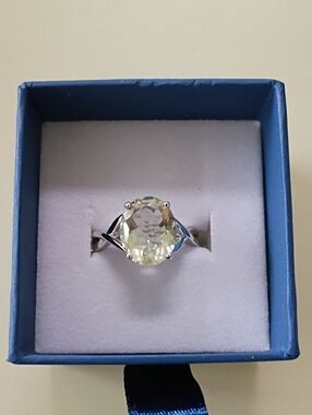 Silver Ring with Pale Yellow Gemstone for Women